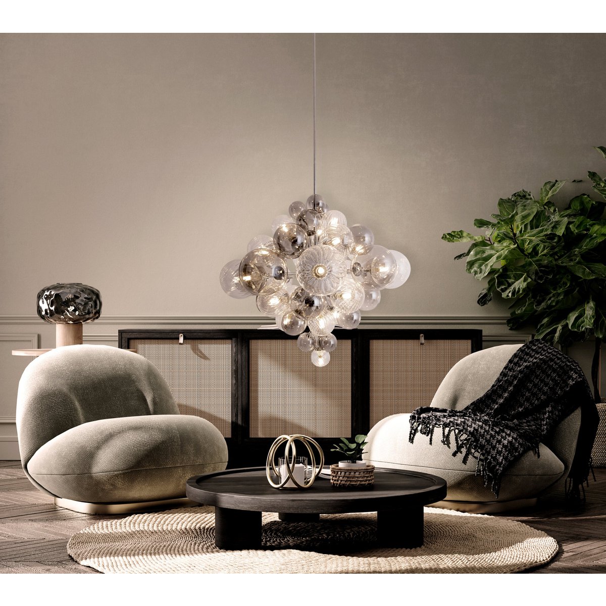 Hanger lamp "bol" Ø 75 cm, au s metaal en glas met verschillende structuren, verlichting voor woonkamer, eetkamer of kantoor.