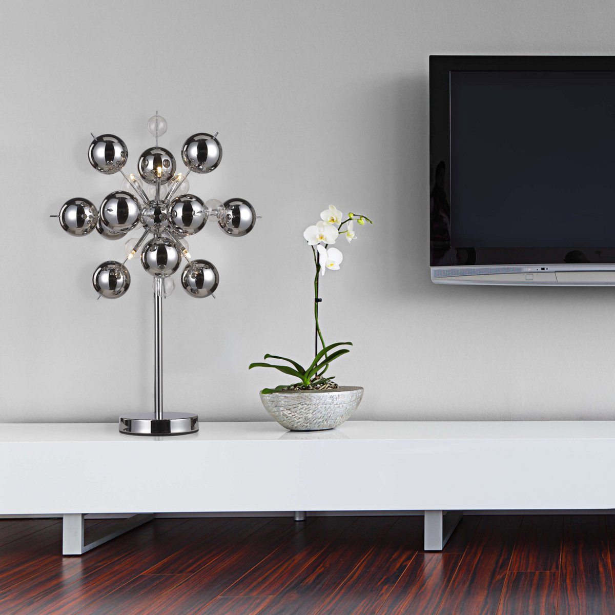 Tafellamp "explosie", tafellamp gemaakt van metaal en glas, chroom, G9, tafellamp 73 cm hoog