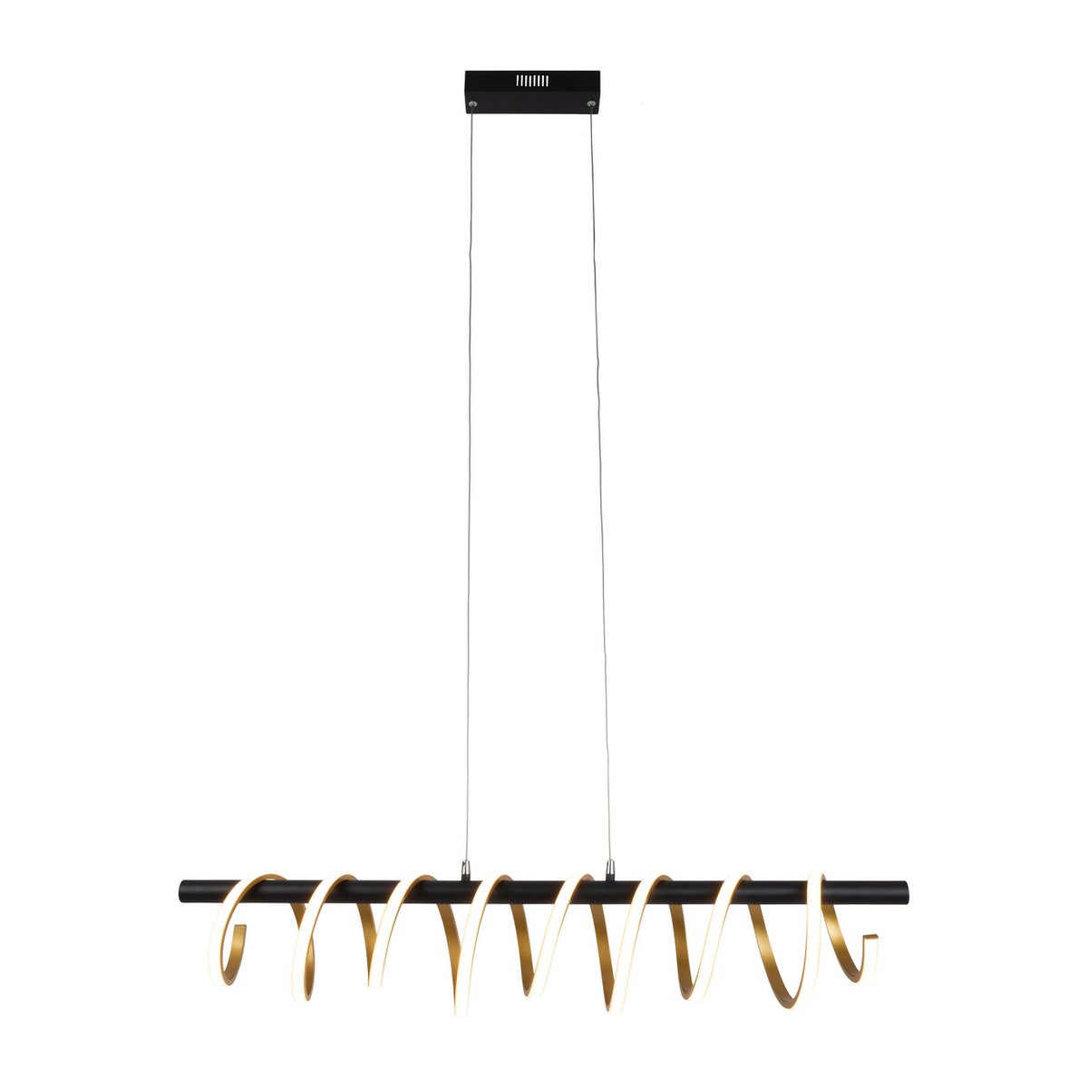 LED -hanglamp "Belleza", moderne metalen hanglamp en plastic zwart, goud en wit, met stevig ingebouwde LED's, 100 cm lang. De ideale verlichting voor woonkamer, eetkamer of keuken.