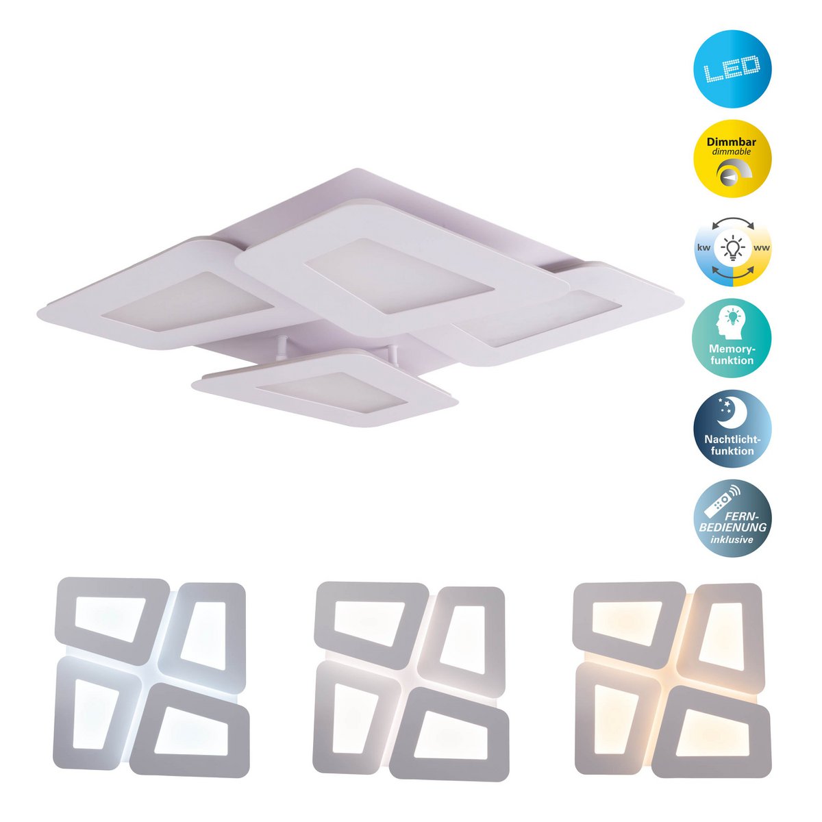 LED -plafondlamp "SIMEN" 48 x 48 cm, metaal en plastic, wit, geïntegreerde LED's, warm wit