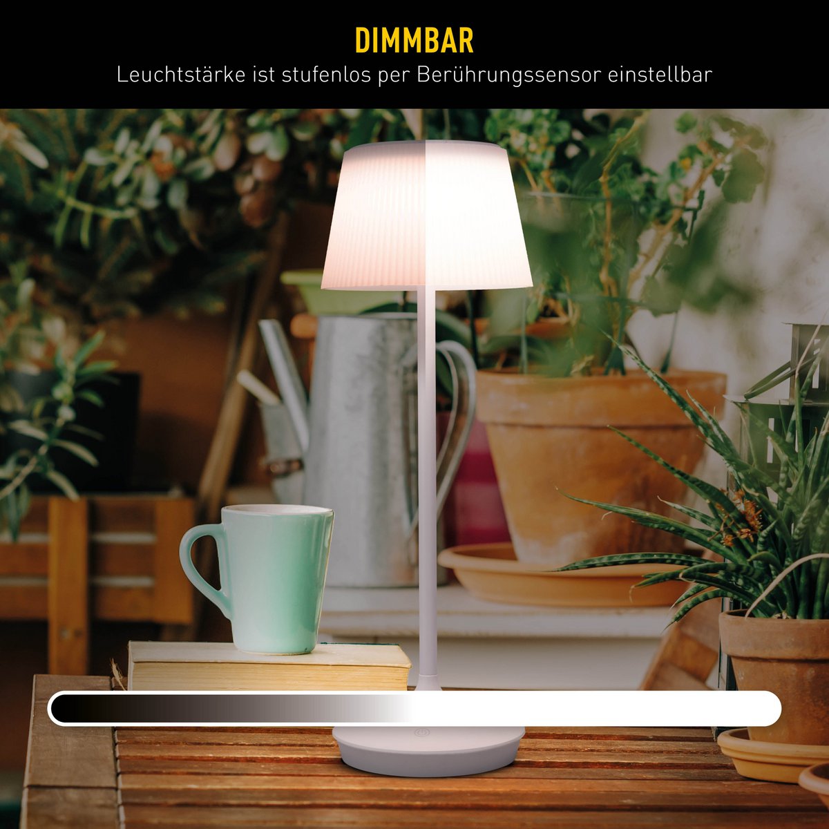 LED -licht "Emmi" voor buiten en binnen, tafellamp gemaakt van metaal en plastic, met stevig gebouwd -in LED's, LED -tafellamp voor balkon, terras, tuin, woonkamer, wintertuin, ca.