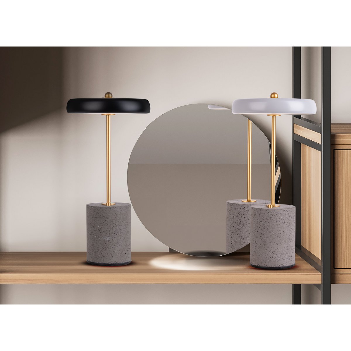 Batterijlamp "seta" zwart 30 cm hoog gemaakt van metaal en beton, met een stevig gebouwd -in LED