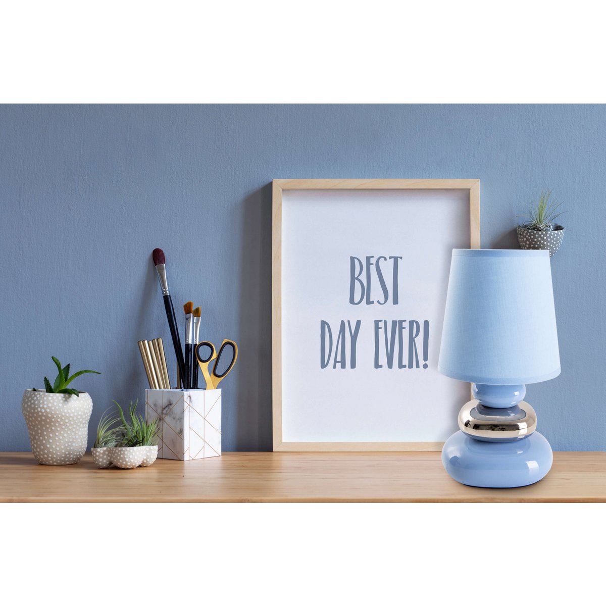 Keramische tafellamp "Stoney", tafellamp gemaakt van keramiek, blauw, met E14 -aansluiting, tafellamp voor eetkamer, woonkamer, gang of kantoor, of als een bedlamp, 31 cm hoog