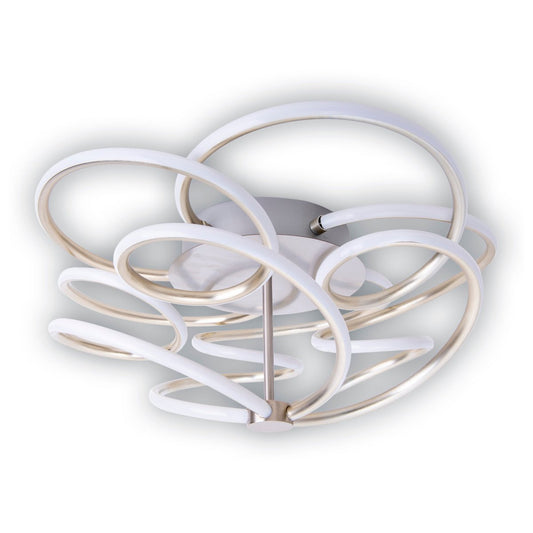 LED-plafondlamp "Rizado" Ø: 57 cm gemaakt van metaal in satijnen nikkel en plastic, met stevig ingebouwde LED's, verlichting voor woonkamers en kantoor.