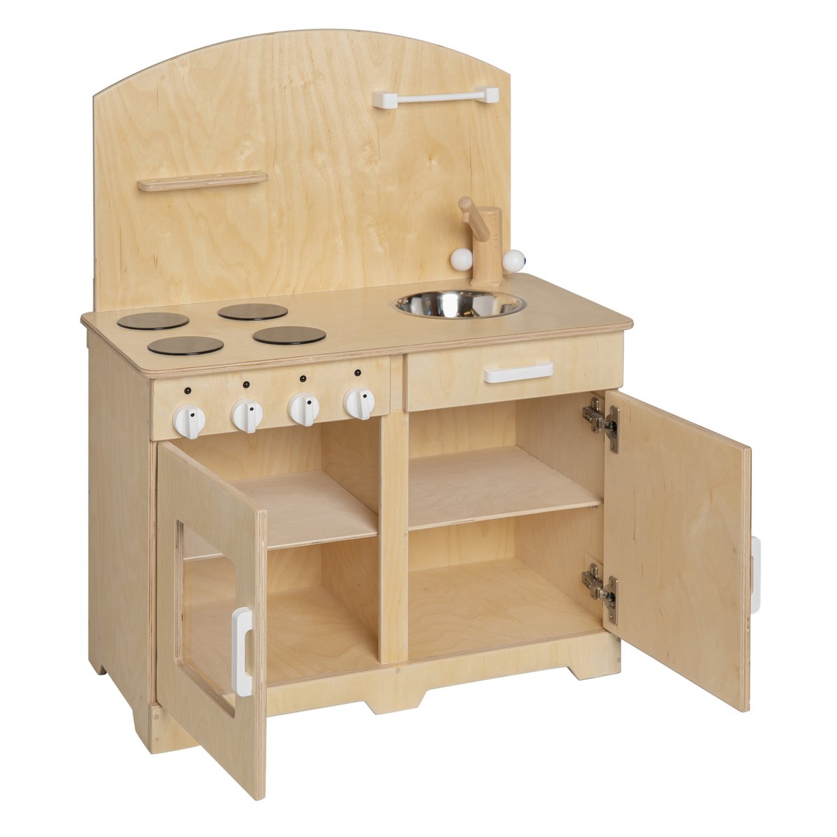 Van Dijk Toys houten speelgoed keuken / keukentje Peuters - Naturel met wit (Kinderopvang kwaliteit)