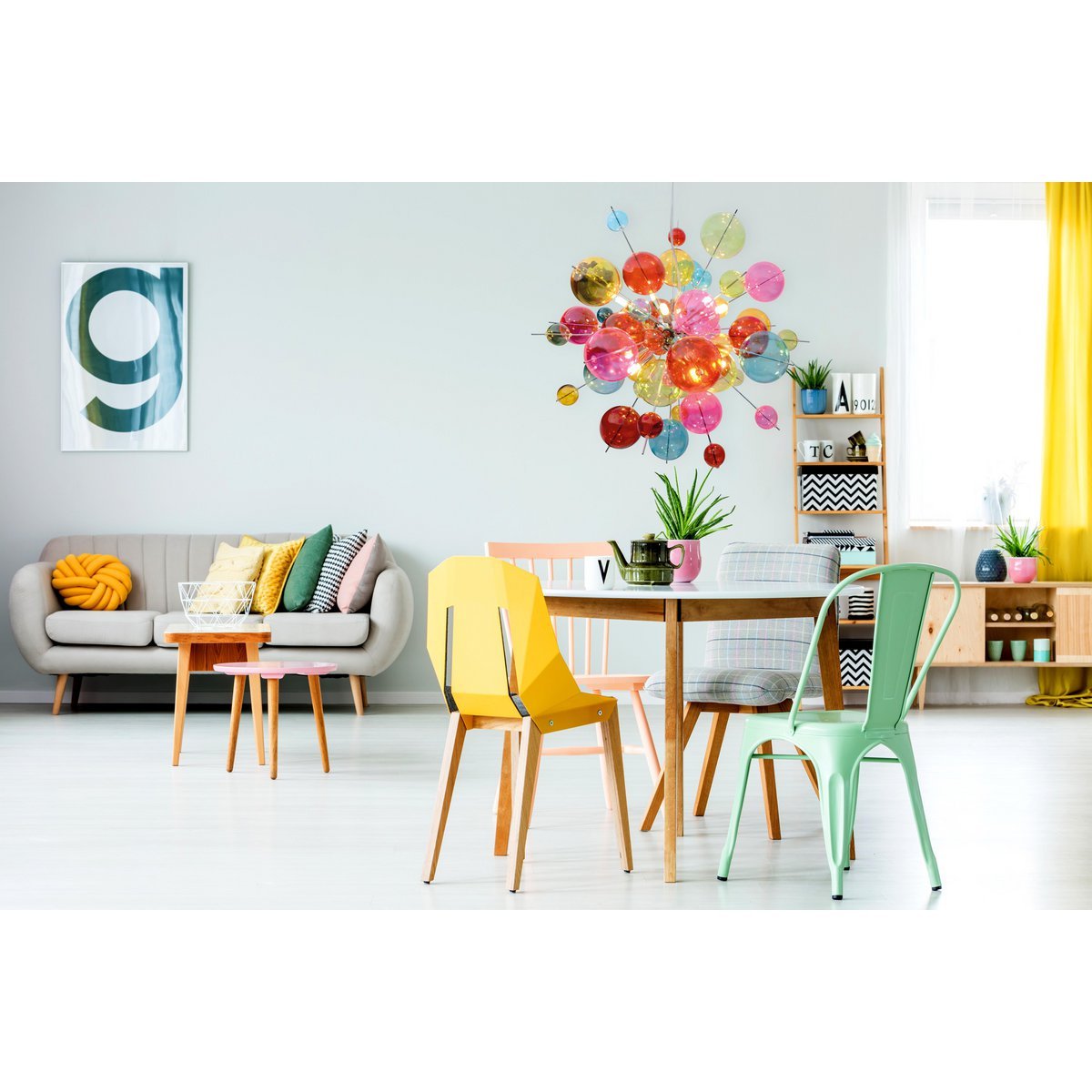 Hanger lamp "explosie" gekleurd gemaakt van metaal en glas, G9 -versies, hangende lamp voor eetkamer, woonkamer, hal of kantoor, Øca. 65 cm