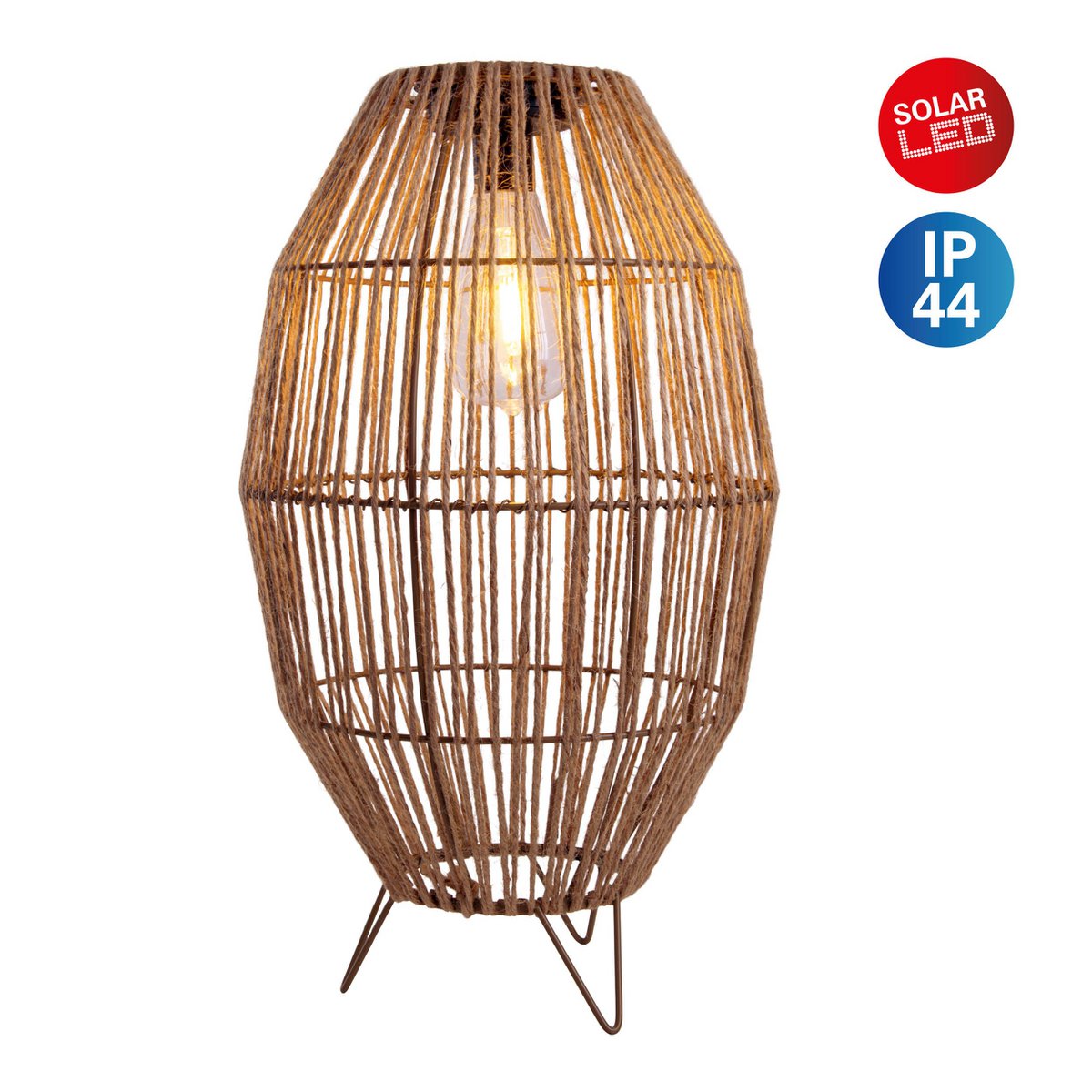 LED Solar Lamp "Korbinian" voor tuin en terras, buitenkaas gemaakt van metaal, plastic en jute in de natuur, stevig gebouwd -in LED's, zonnelamp voor de tuin 34 x 19,58 cm