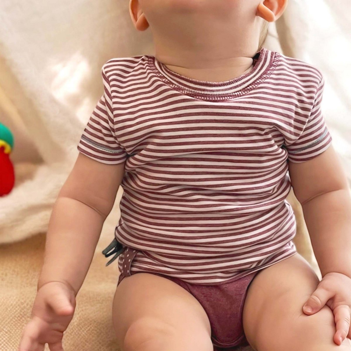 OrganicEra Organic Baby S/S T-shirt body, bordeaux gestreept