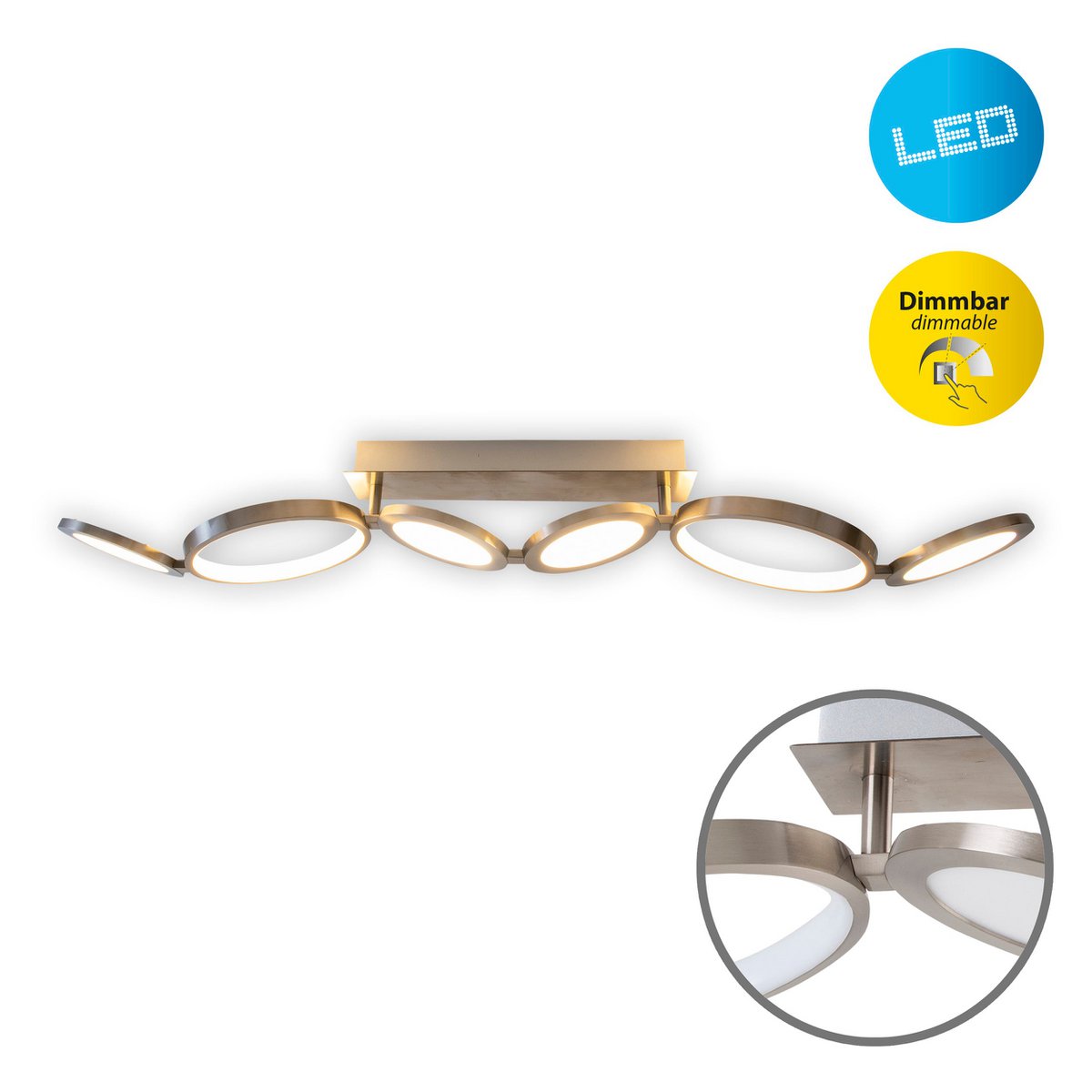 LED-plafondlamp "Stelari" lengte 100 cm gemaakt van metaal in stalen blank en wit plastic, met stevig ingebouwde LED's, plafondlamp voor woonkamers of kantoor