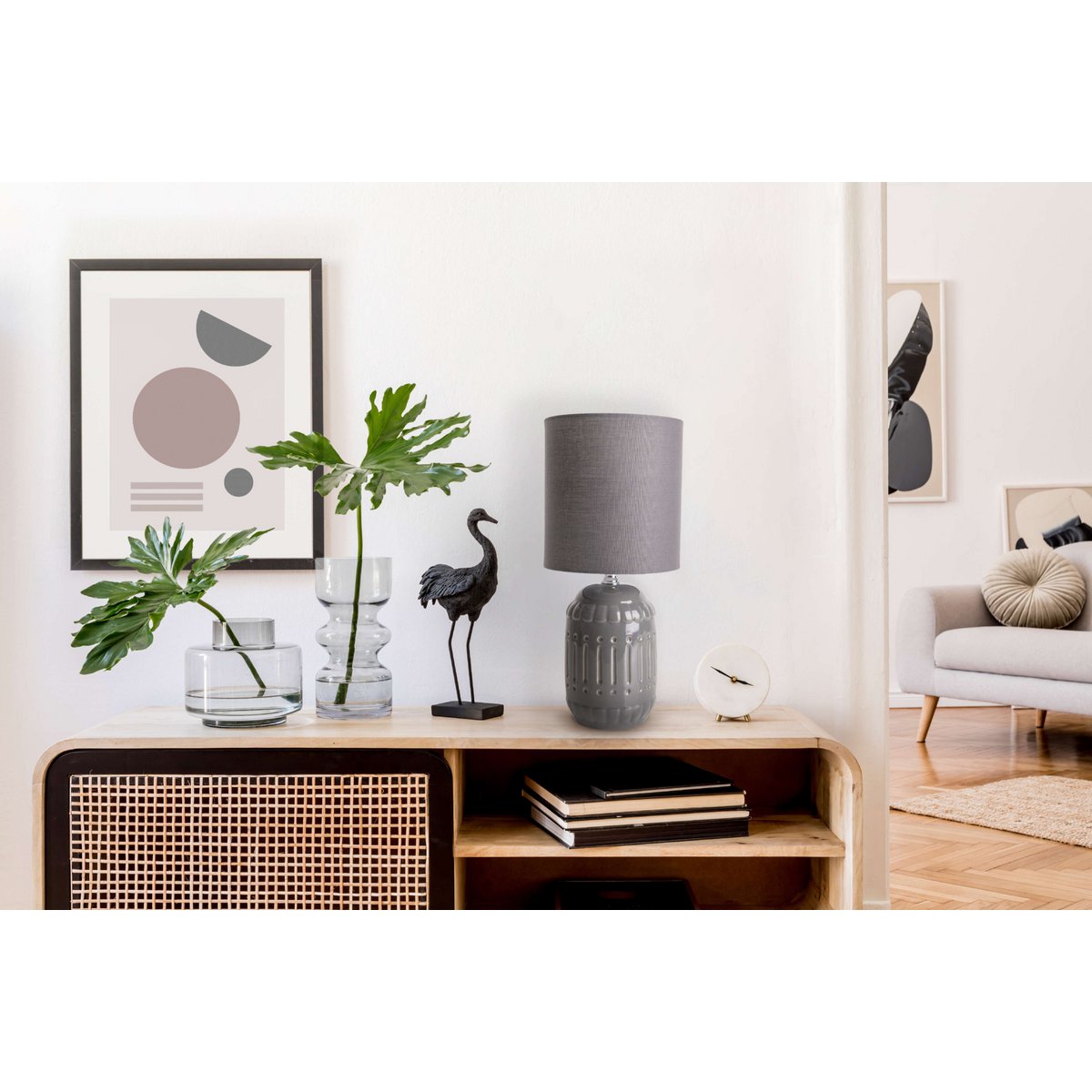 Keramische tafellamp "Erida", keramische tafellamp in grijs, met E14 -aansluiting, voor eetkamer, woonkamer, gang of kantoor, tafellampen binnen