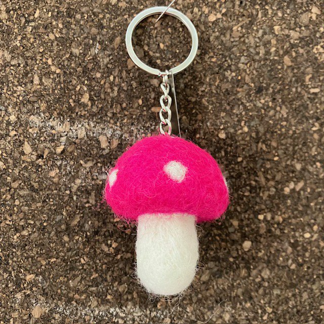 Luna -Leena Keychain Mushroom - Bag Charm - Fuchsia - Wool Filt - Handmade in Nepal
