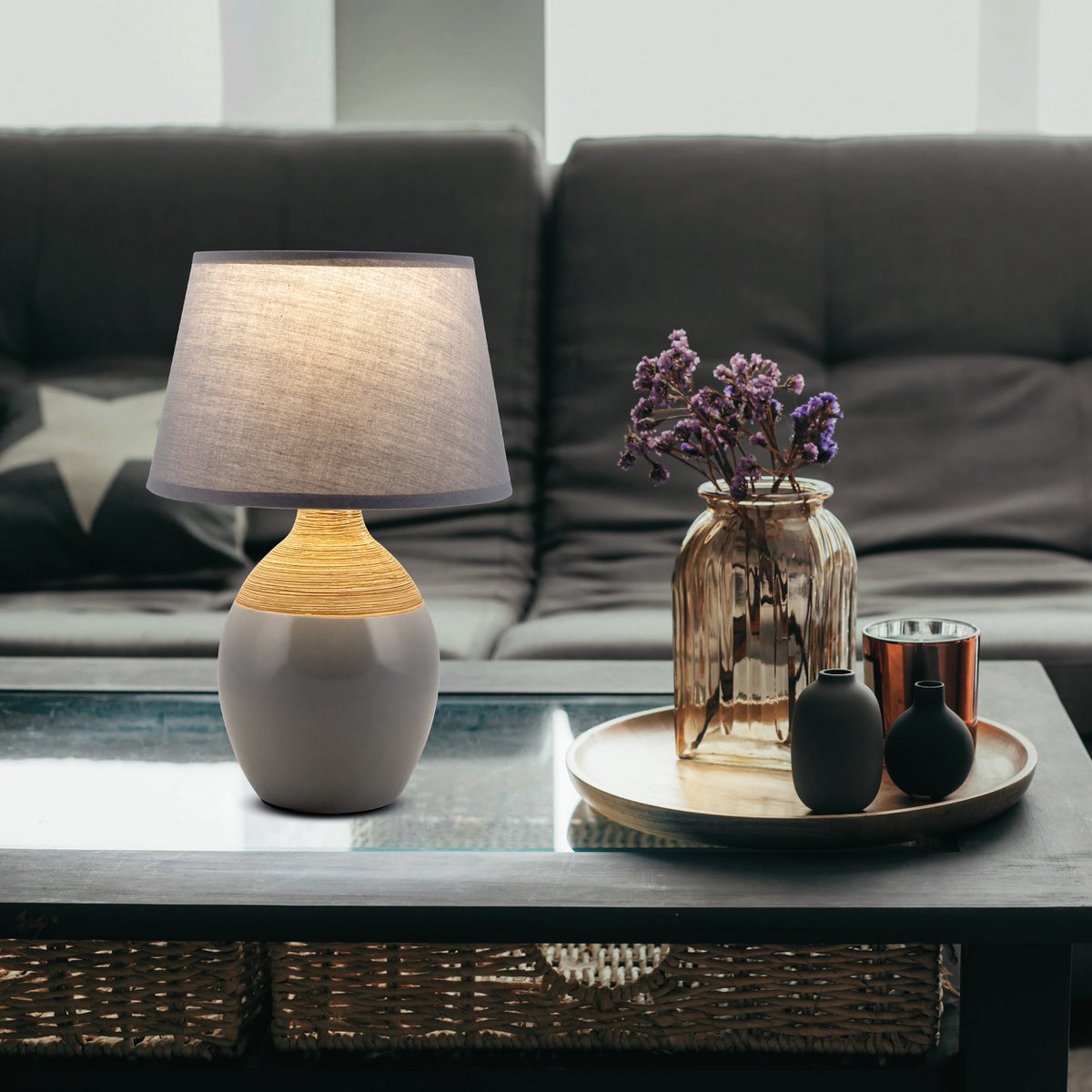 Keramische tafellamp "Tali" grijs