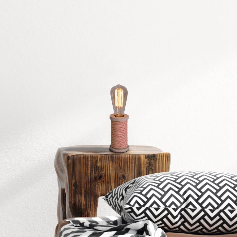 Tafellamp Max. 12 cm hoog, decoratieve tafellamp gemaakt van metaal en plastic en textielmateriaal in oranje-wit, E27-versie, tafellamp voor eetkamer, keuken, kinderkamer, gang