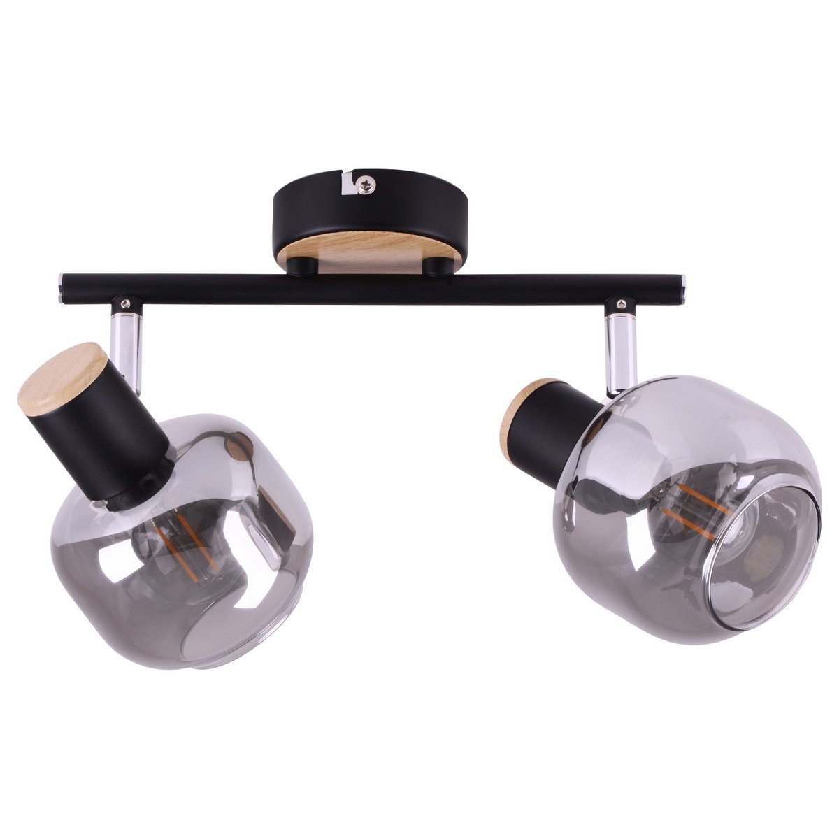 2 Spot plafondlamp "fumoso", metalen plafondlamp en rookglas in zwart en natuur, met E14 -aansluiting, voor eetkamer, woonkamer, gang of kantoor, 40 x 20 cm