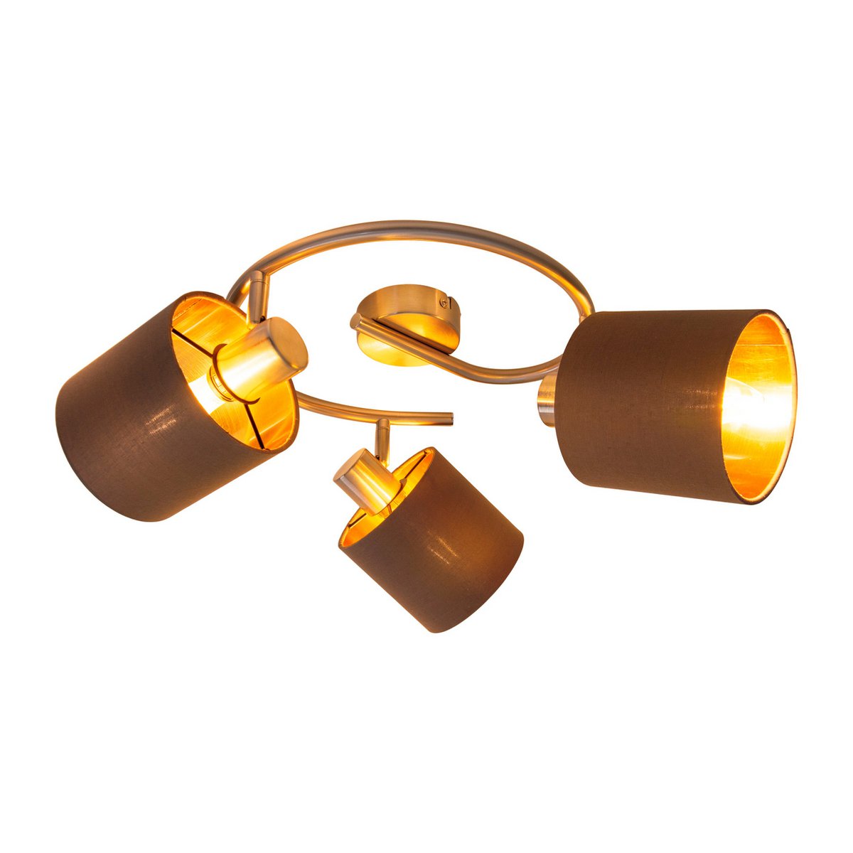 3-zits muur en plafond Rondel "Maron" gemaakt van metalen satine-meter met stof paraplu's in bruin, met E14-aansluiting, lamp voor woonkamer, eetkamer, gang en kantoor, 28,5 cm diameter