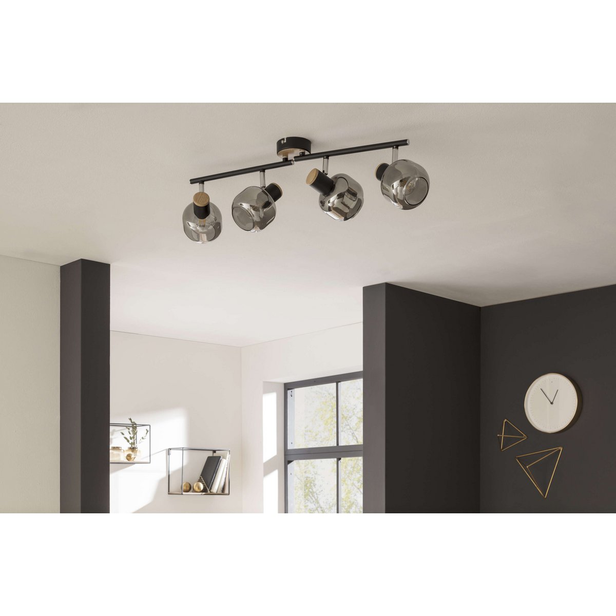 4er spot plafondlamp "fumoso", plafondlamp gemaakt van metaal en rookglas in zwart, met E14 -aansluiting, voor eetkamer, woonkamer, gang of kantoor, 80 x 20 cm