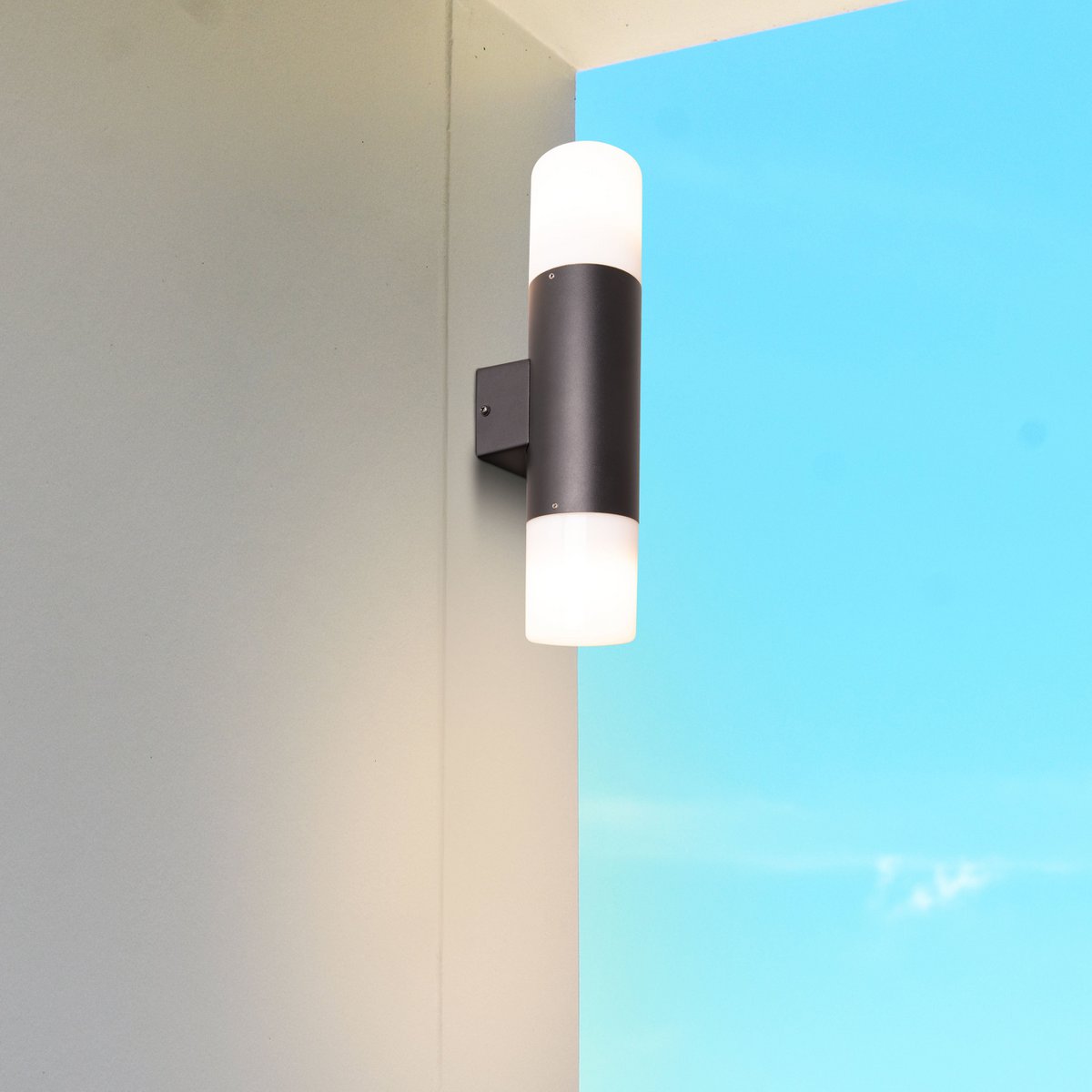 Buiten wandlamp "Torcia" 32 cm hoog gemaakt van metaal en plastic in zwart, E27