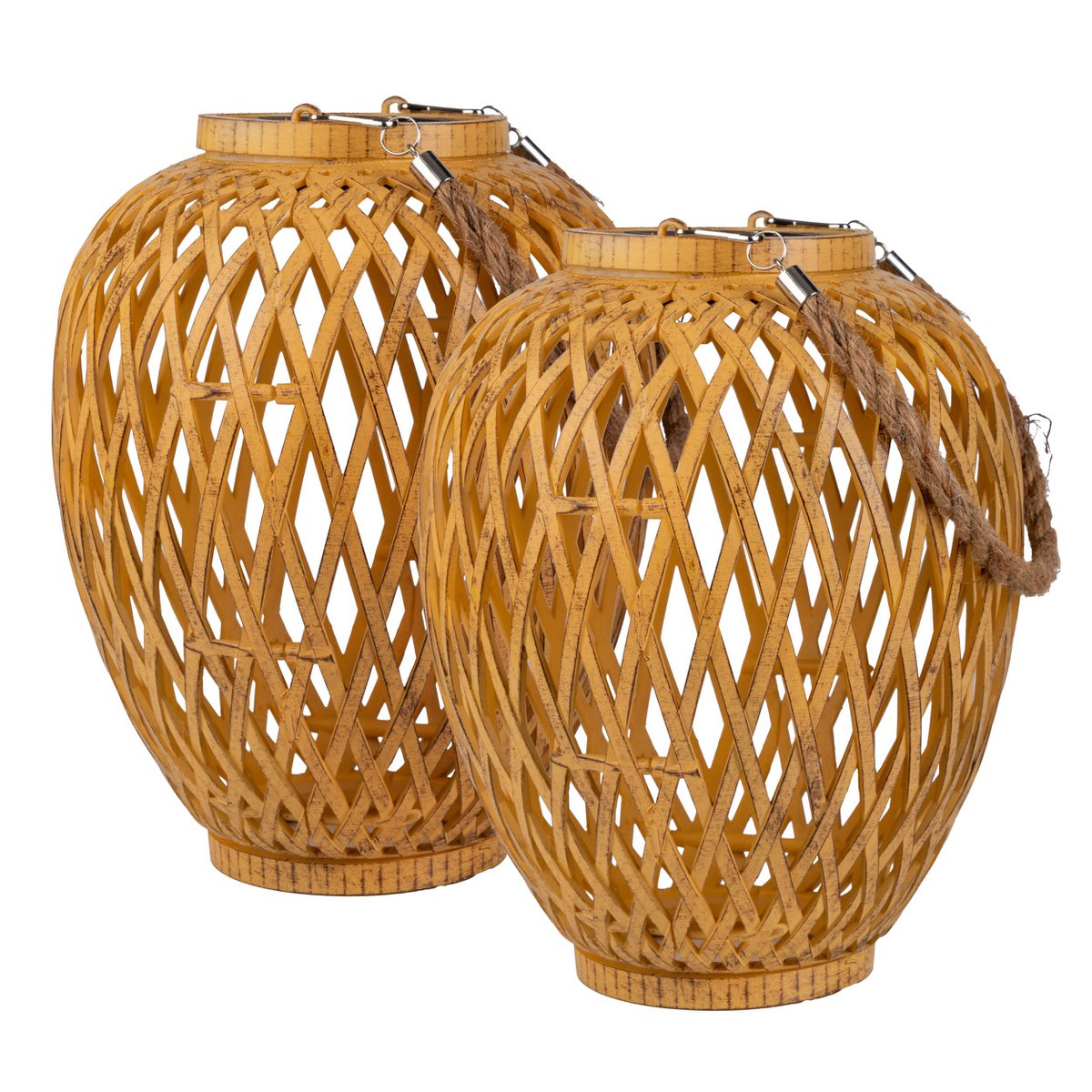 2 Set Basket / Solar Record "Cesto", gemaakt van natuurlijke gekleurde Artstrattan, met schemeringsensor, warm wit, 24 cm hoog, voor de buitenruimte