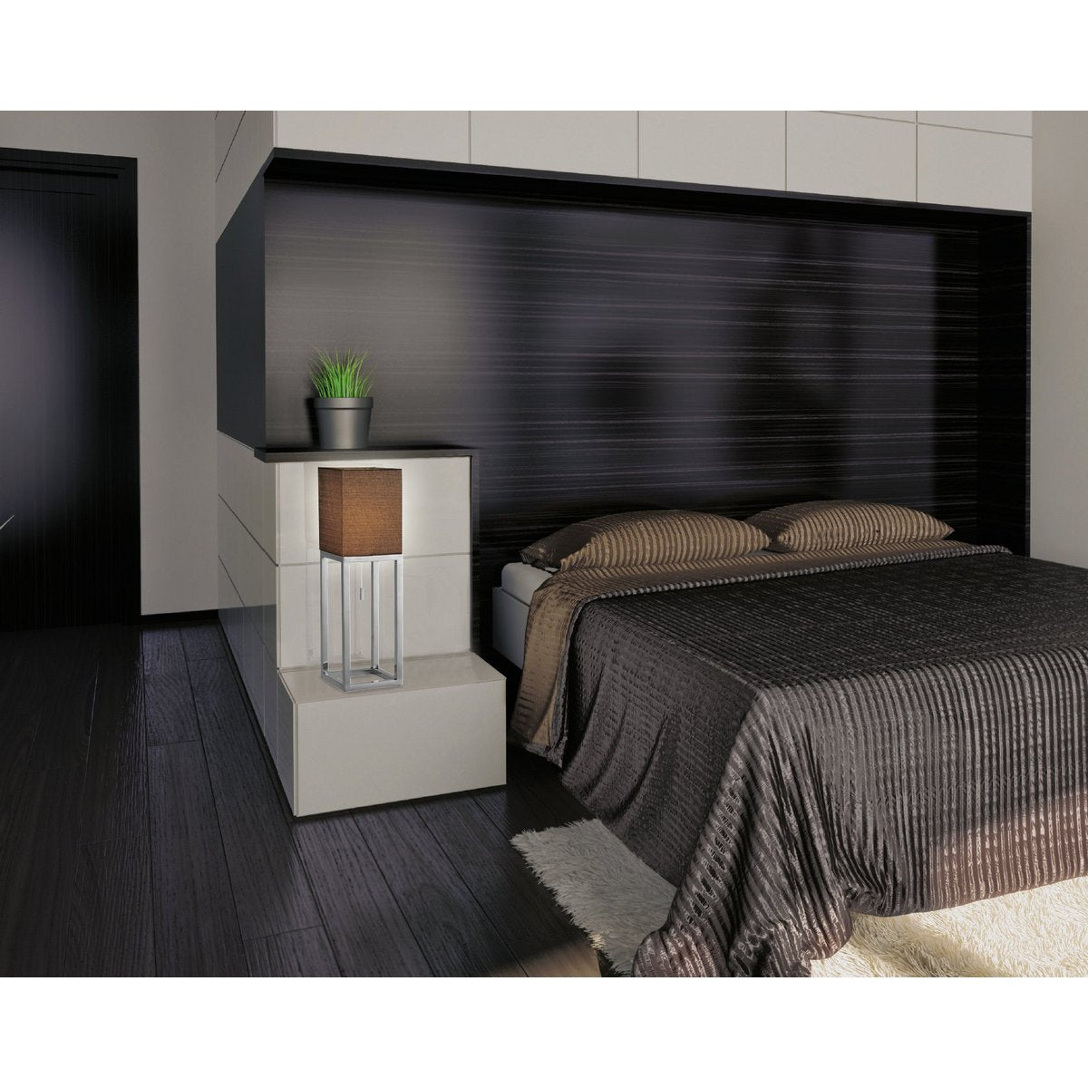 Tafellamp "Alfa", moderne metalen tafellamp en textiel in chroom/donkergrijs met E27 -aansluiting, 65 cm hoog, chique lamp voor gang, woonkamer en kantoor