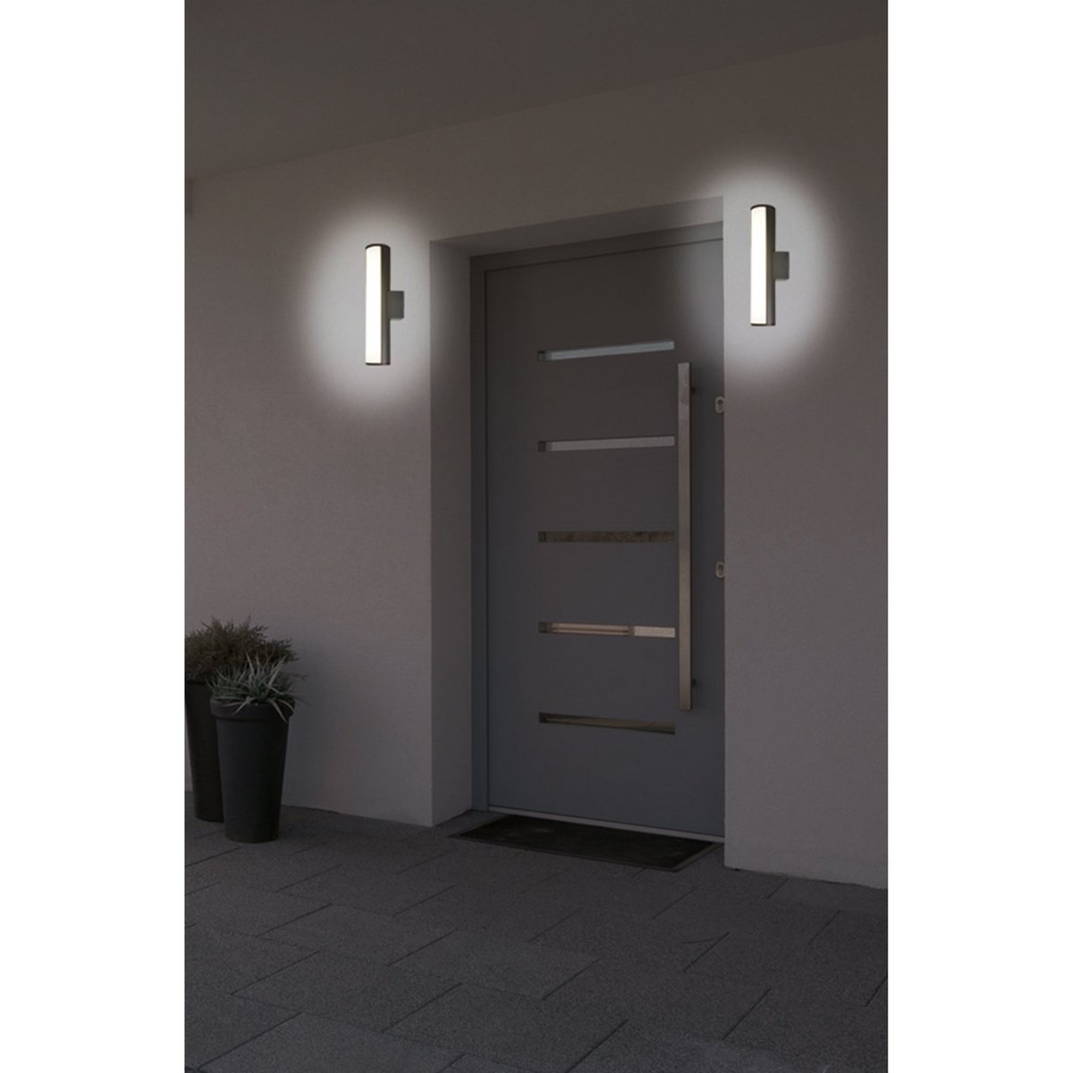 LED -wandlampen "Flair", 30 cm gemaakt van grijs metaal en plastic, met geïntegreerde LED