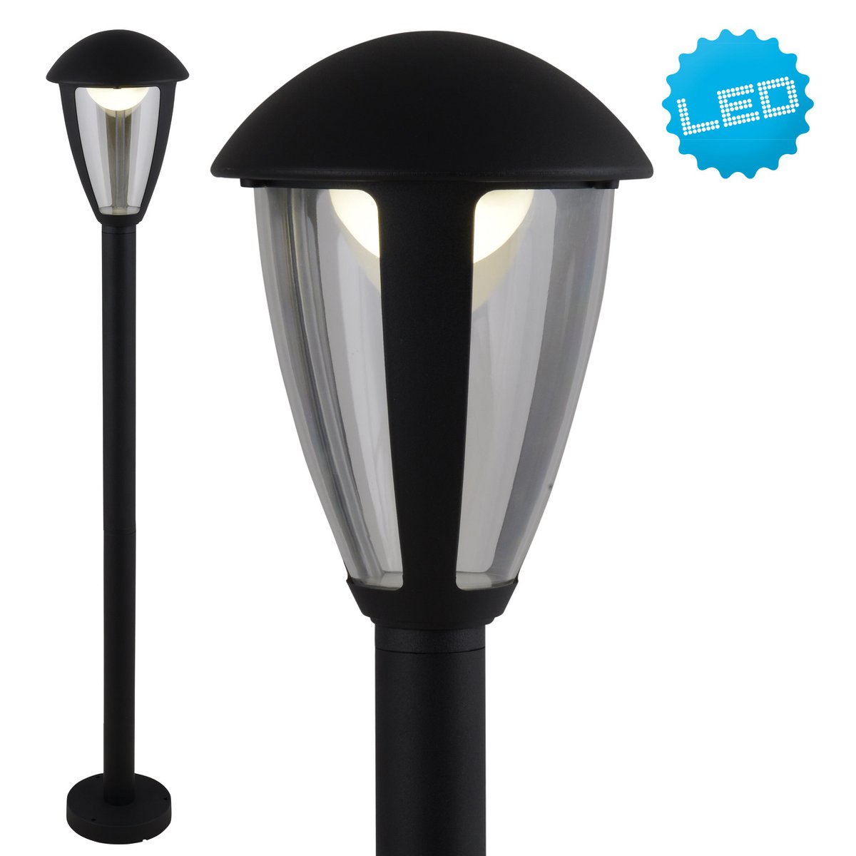 LED Buitenbasisbasis "Clint", gemaakt van metaal en plastic in het zwart, met geïntegreerde LED, padlichten