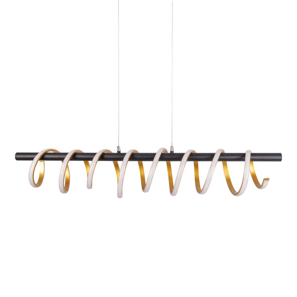 LED -hanglamp "Belleza", moderne metalen hanglamp en plastic zwart, goud en wit, met stevig ingebouwde LED's, 100 cm lang. De ideale verlichting voor woonkamer, eetkamer of keuken.