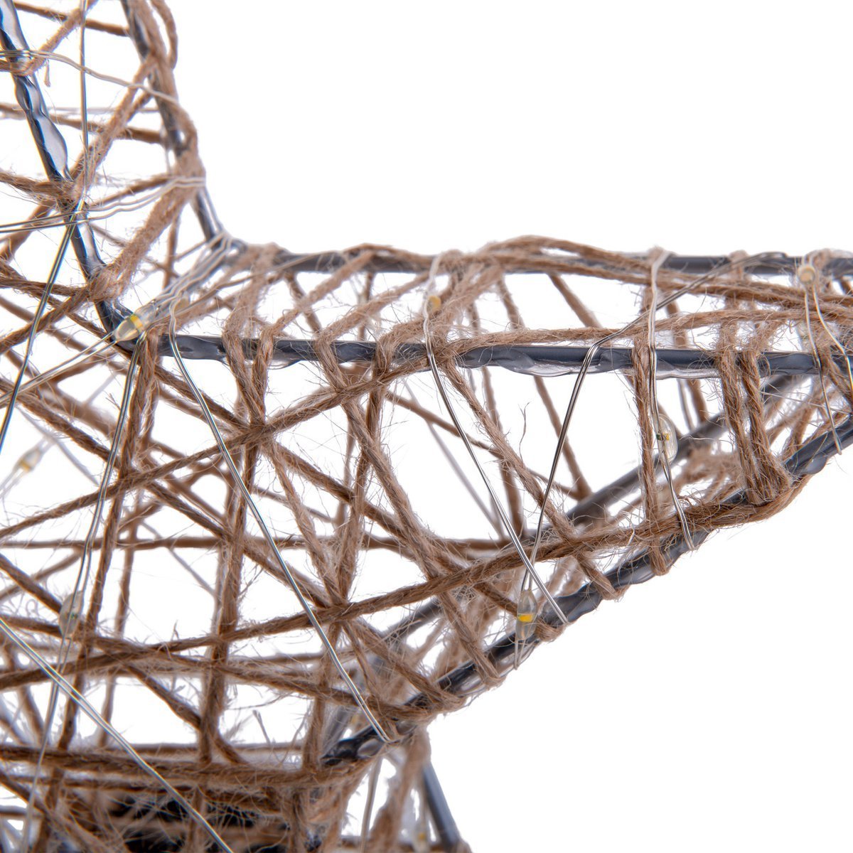 2 Set LED-kerstdecoratie "Metal Star" Ø 25 cm-Christmas Decoraties gemaakt van metaal en textiel in de natuur, met stevig ingebouwde LED's