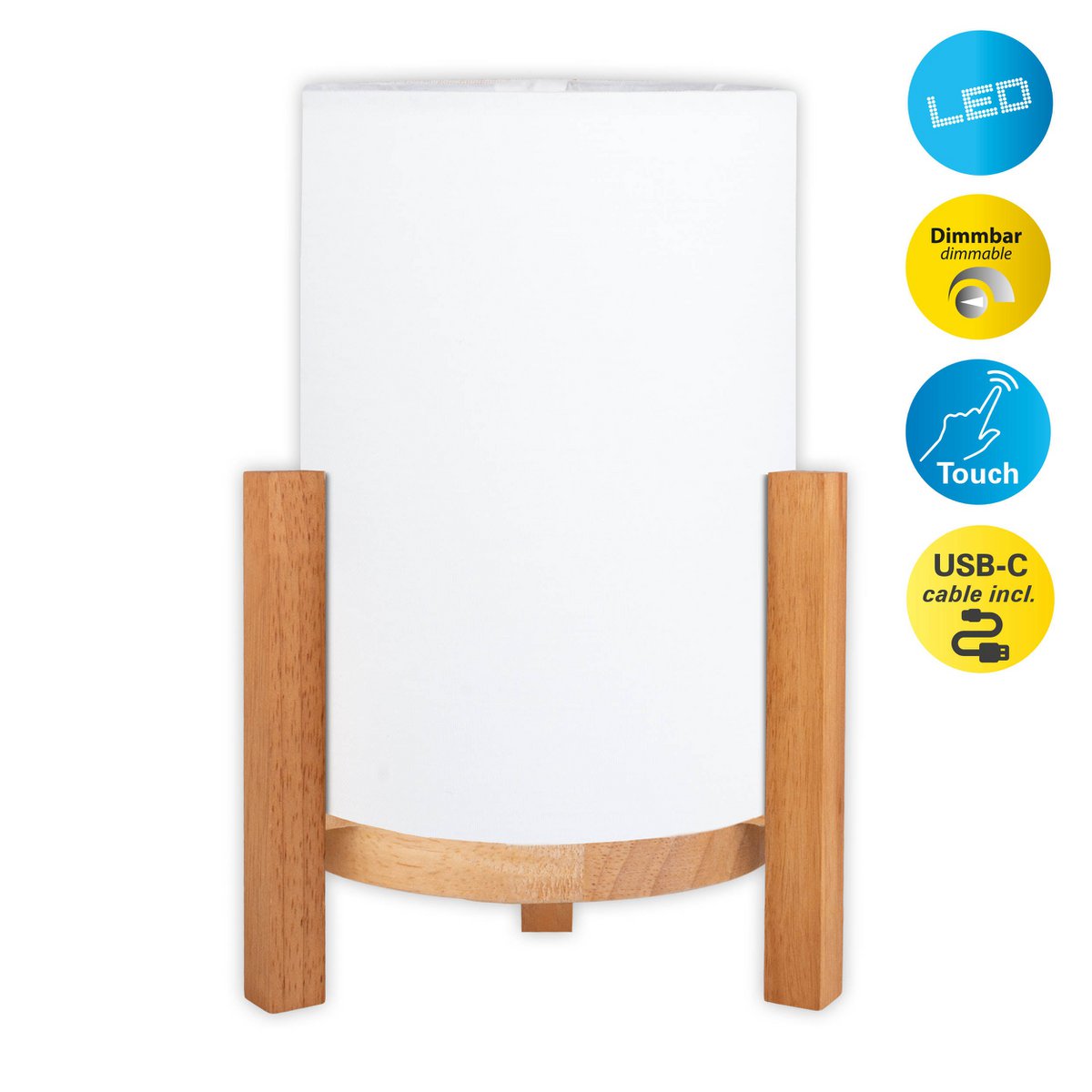 Hartelijke lamp "madita" 32 cm hoog, in wit/natuur, met geïntegreerde LED, dimbaar met aanraaksensor