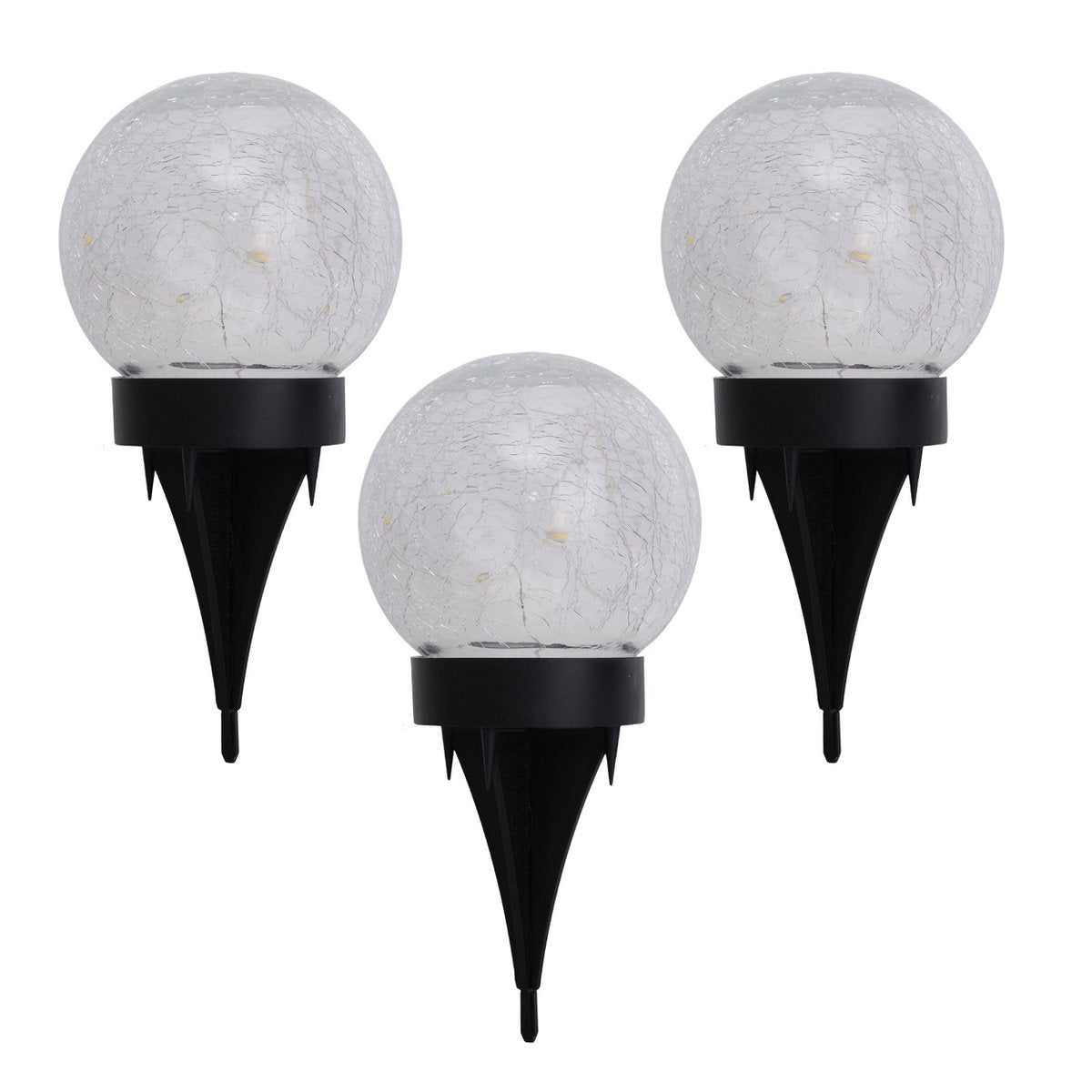 3 Set LED LED Solar Table Lamp/Aand Skeer "Crackle" Ø 12 cm, voor buiten, taflamp-plastic en glas, wit, met geïntegreerde LED