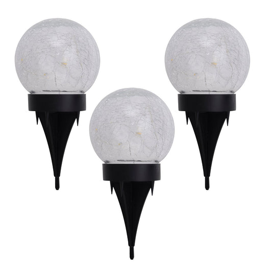3 Set LED LED Solar Table Lamp/Aand Skeer "Crackle" Ø 12 cm, voor buiten, taflamp-plastic en glas, wit, met geïntegreerde LED