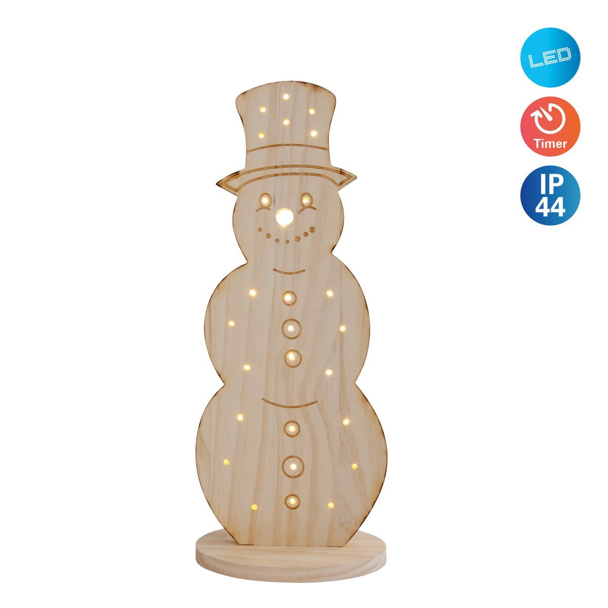 LED houten decolum "besneeuwde" kleine, kerstdecoraties gemaakt van hout in de natuur, met stevig geïnstalleerde LED's, voor de buitenruimte