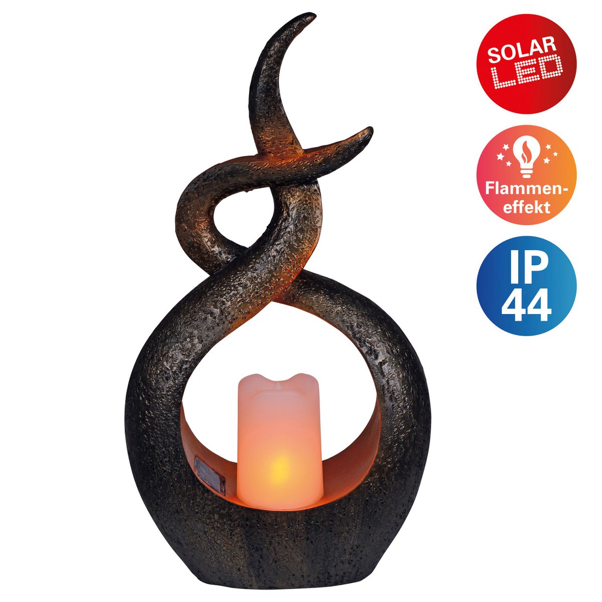 LED Solar Decol Light "Candle Flame", voor buiten, bruin plastic, geïntegreerde LED.
