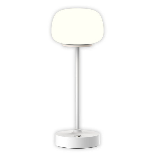 LED -batterij/ tafellamp "Pina" 30 cm hoog, gemaakt van metaal (wit) en glas (wit), geïntegreerde LED's, warm wit