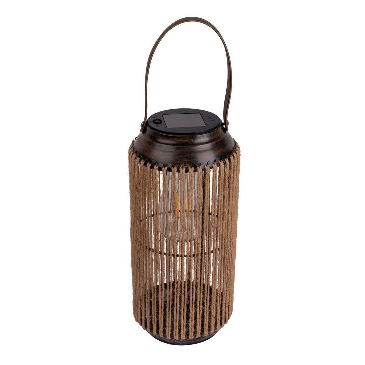 LED ZONNELIJKE LICHT "KORBINIAN" voor tuin en terras, decoratieve lamp gemaakt van metaal met jutespanning in de natuur, LED's stevig geïnstalleerd zonnelamp voor buiten 29 x 13 cm