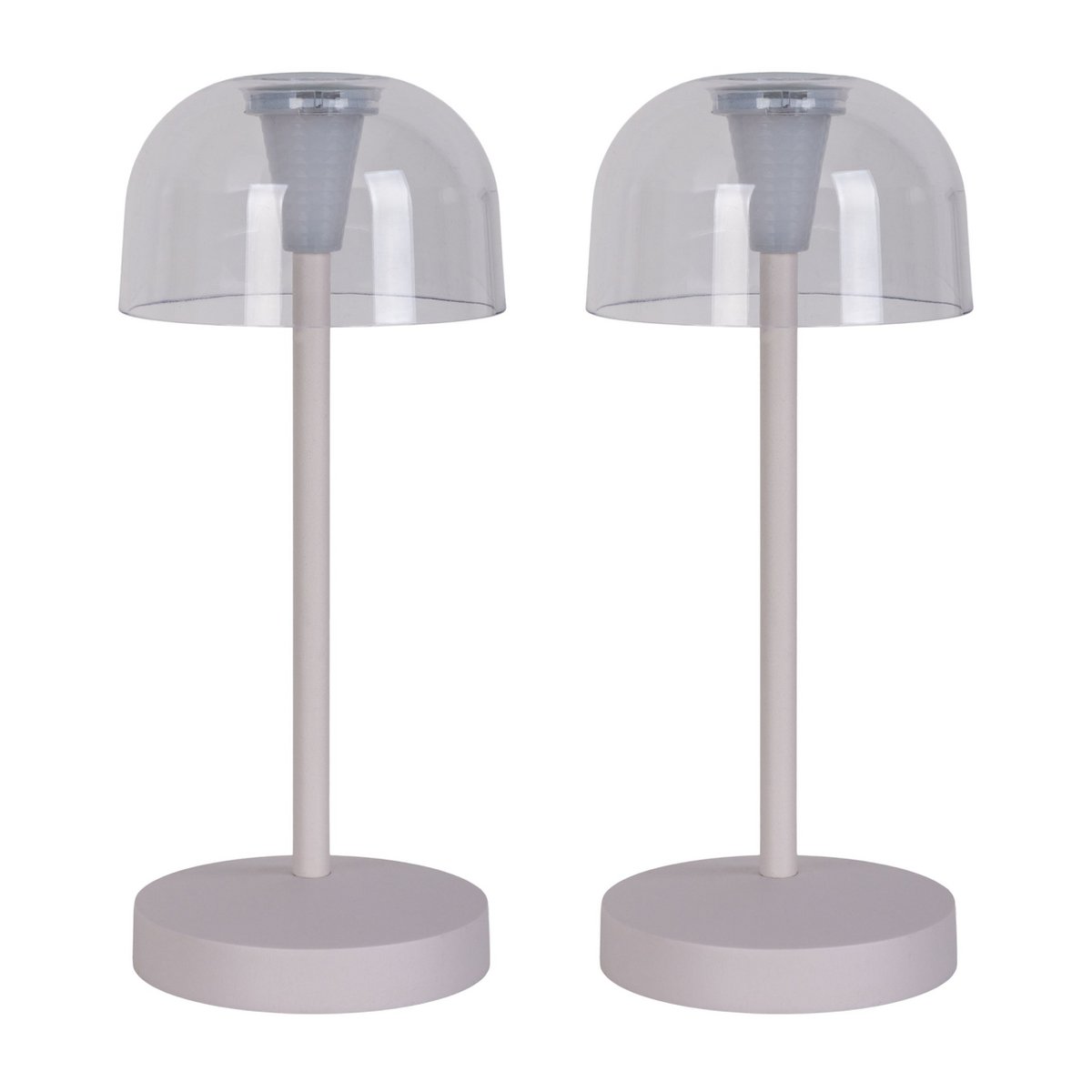 2 Set LED Battery Table Light "Gomba" voor buiten en binnen, gemaakt van metaal en plastic in wit, 18,5 cm hoog