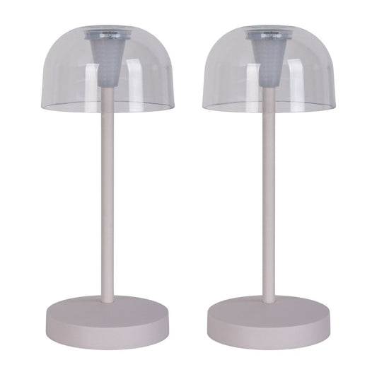 2 Set LED Battery Table Light "Gomba" voor buiten en binnen, gemaakt van metaal en plastic in wit, 18,5 cm hoog