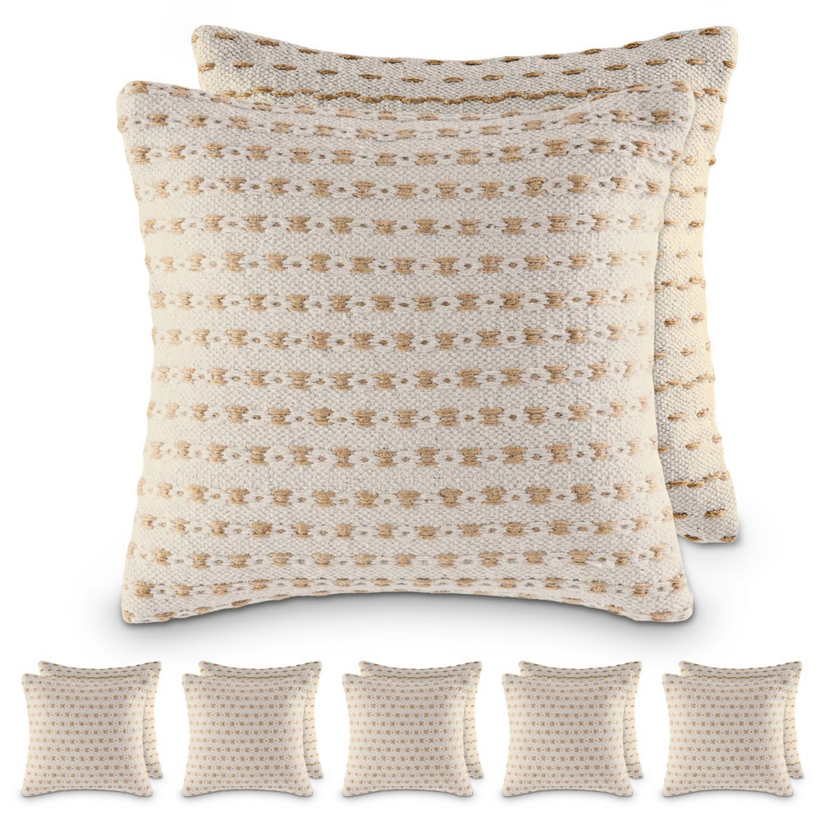 Sierkussen 40x40cm sierkussen 12-delige set 2 x 6 PU bankkussens katoen en naturel jute