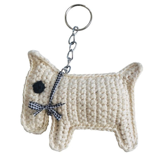 Luna -Leena Keychain Dog Bobby Off White - Bag Charm - Organic Cotton - Hand Crochet in Nepal