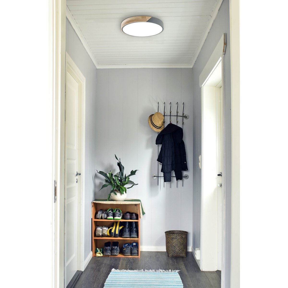 LED -plafondlamp "Borneo", Ø 31 cm gemaakt van metaal en plastic in grijs, geïntegreerde LED's, verlichting voor woonkamers, gang en kantoor