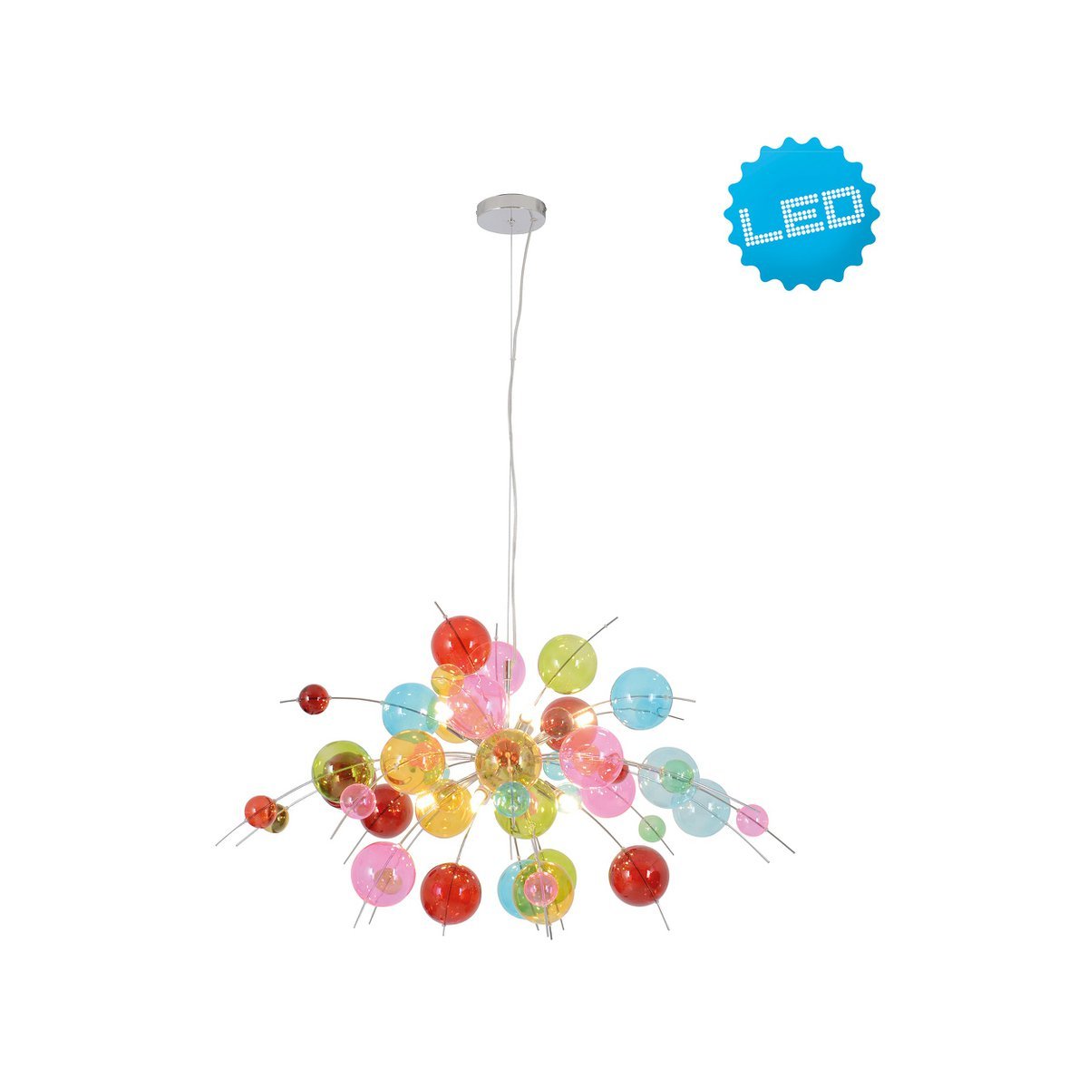 Hanger lamp "explosie" gekleurd gemaakt van metaal en glas, G9 -versies, hangende lamp voor eetkamer, woonkamer, hal of kantoor, Øca. 98 cm