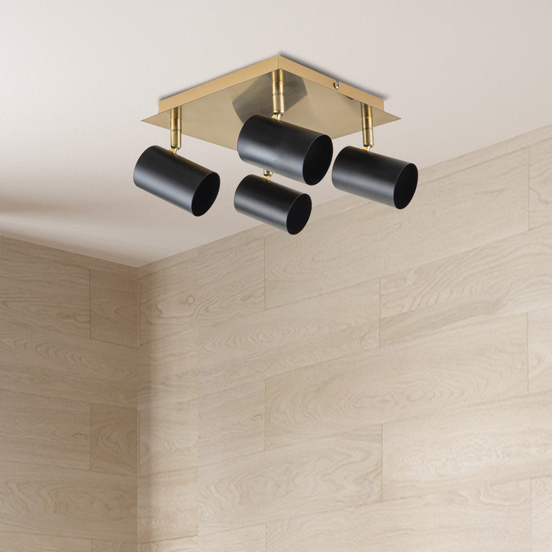 4 muur- en plafondlampen "Frida" in metalen zwart / goud, plafond schijnwerpers, GU10, plafondlamp voor eetkamer, woonkamer, gang of kantoor, 22 x 22 cm