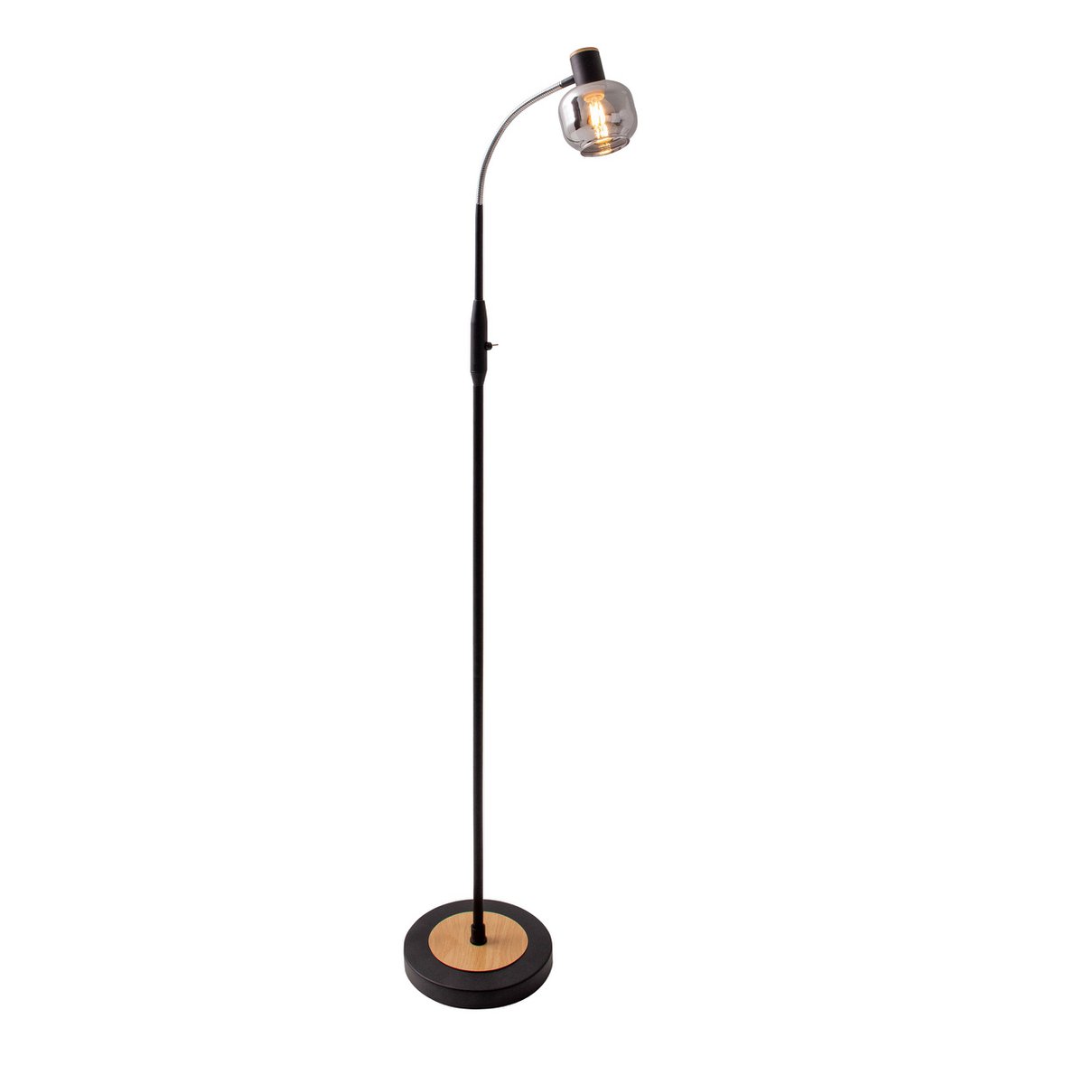 Glas-stand-lamp "Fumoso", vloerlamp gemaakt van metaal en glas in zwart, met E14-aansluiting, voor eetkamer, woonkamer, hal of kantoor, vloerlamp binnen, 150 cm hoog.