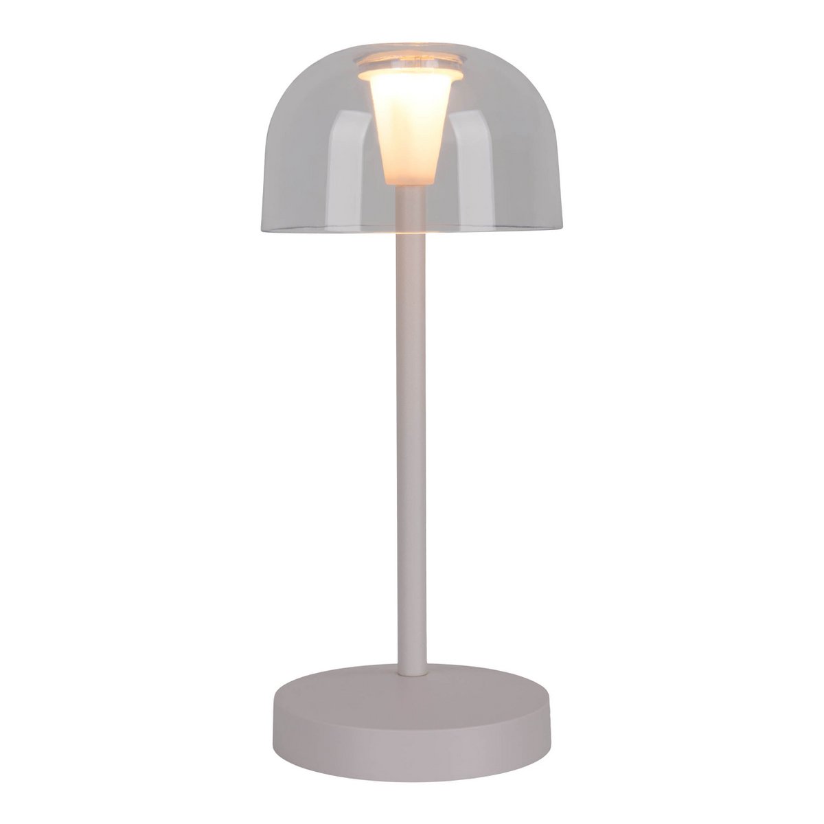 2 Set LED Battery Table Light "Gomba" voor buiten en binnen, gemaakt van metaal en plastic in wit, 18,5 cm hoog