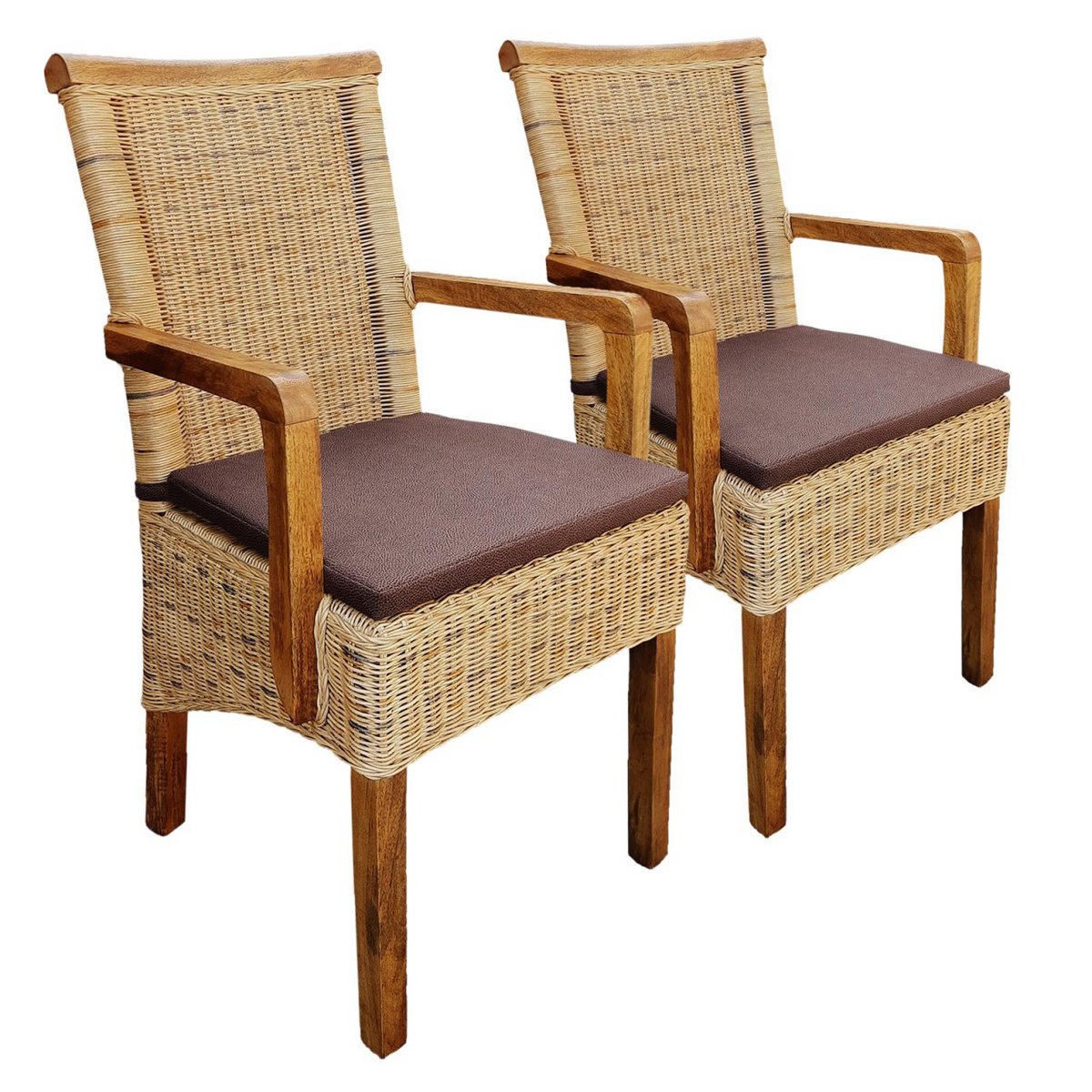 Eetkamerstoelen set van 2 rotan stoel met armleuningen tabacco Perth rieten stoel rotan fauteuil