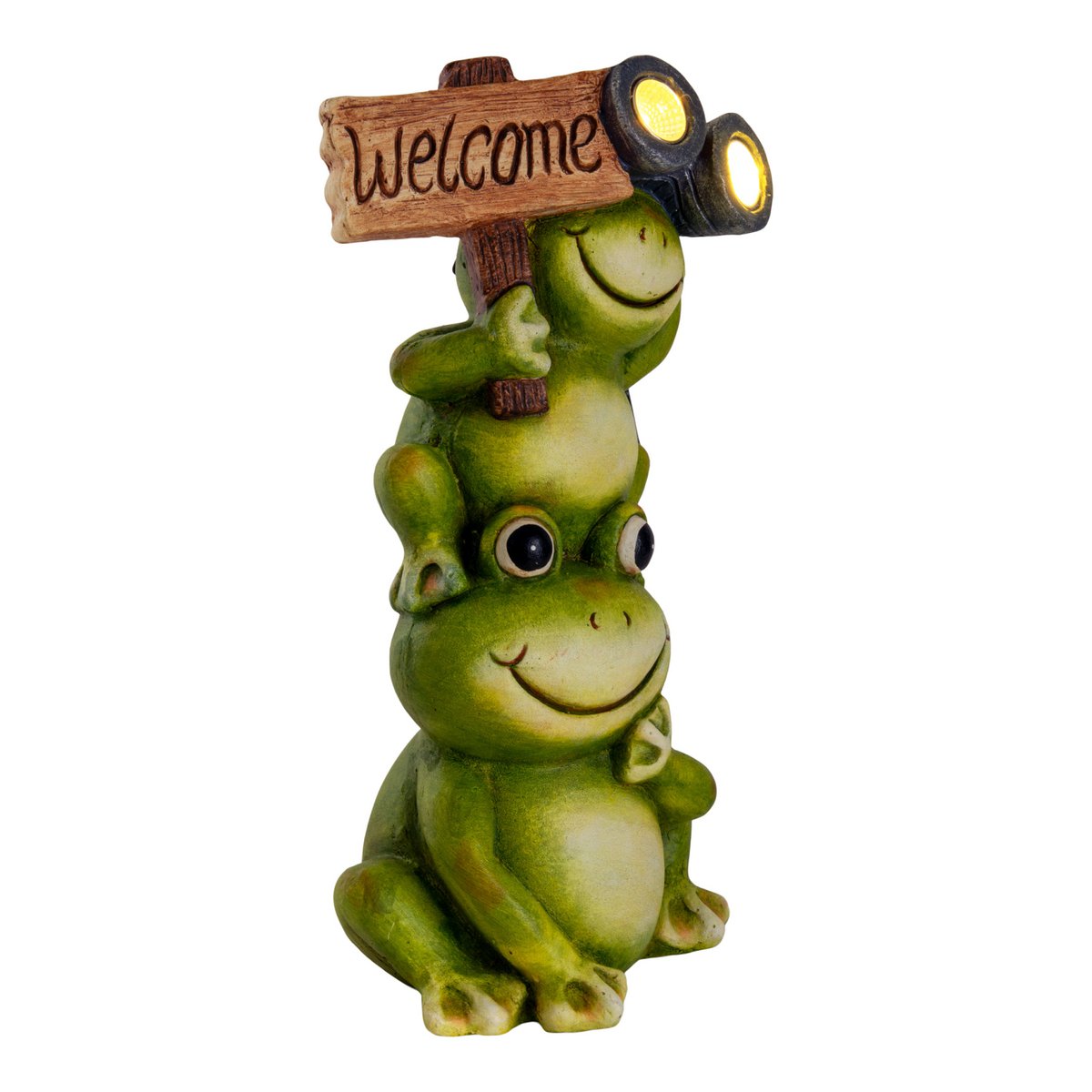 LED ZONNELIJKE LICHT "Kikker" voor terras en tuin, gemaakt van groen plastic met stevig ingebouwde LED's, decoratielamp voor buiten ca. 45 cm hoog