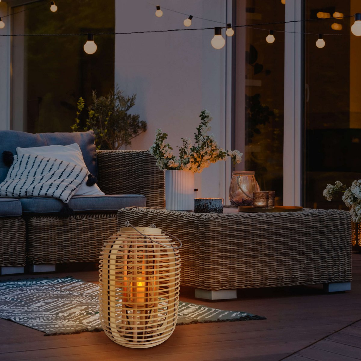 Decollicht "Korbinian" inclusief Solar Led Candle for Garden and Terrace, van Rattan in Light Nature, Solar Lamp Hoogte 32 cm