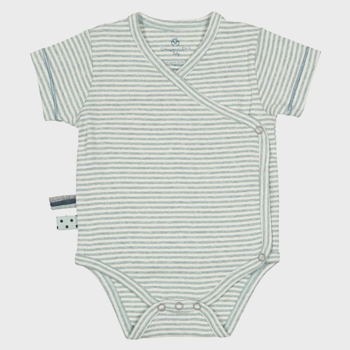 OrganicEra Organic Baby S/S Kimono body, aqua gestreept