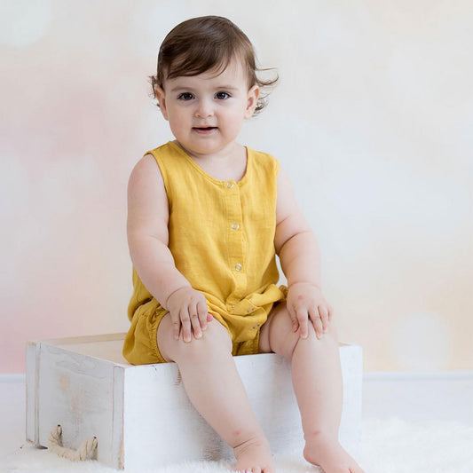 OrganicEra biologische hennep baby romper, mosterd