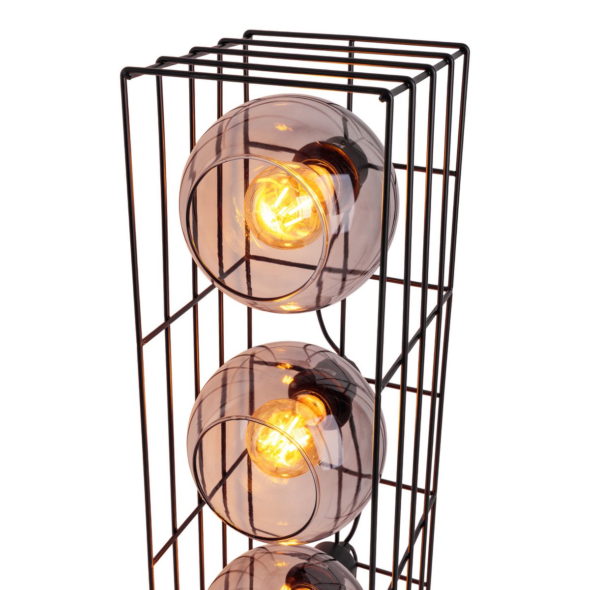Glasse-stand-lamp "Cesta" vloerlamp gemaakt van zwarte metalen draad en getinte glas, met E27-aansluiting, 95 cm hoog, voor eetkamer, woonkamer, gang of kantoor,