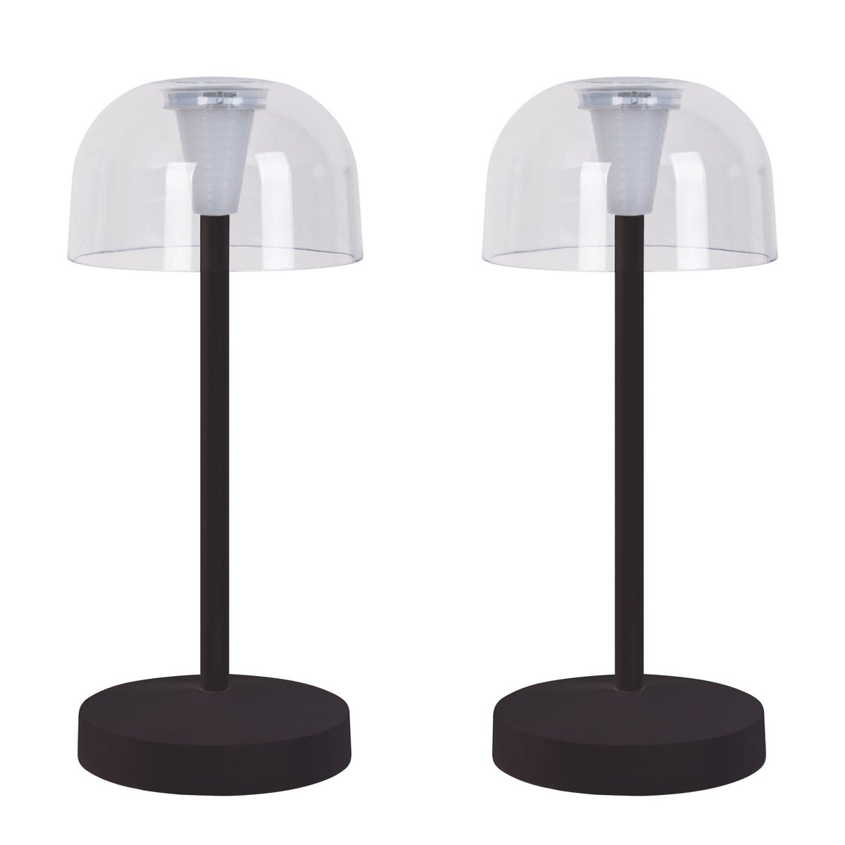 2 Set LED Battery Table Light "Gomba" voor buiten en binnen, gemaakt van metaal en plastic in zwart, 18,5 cm hoog